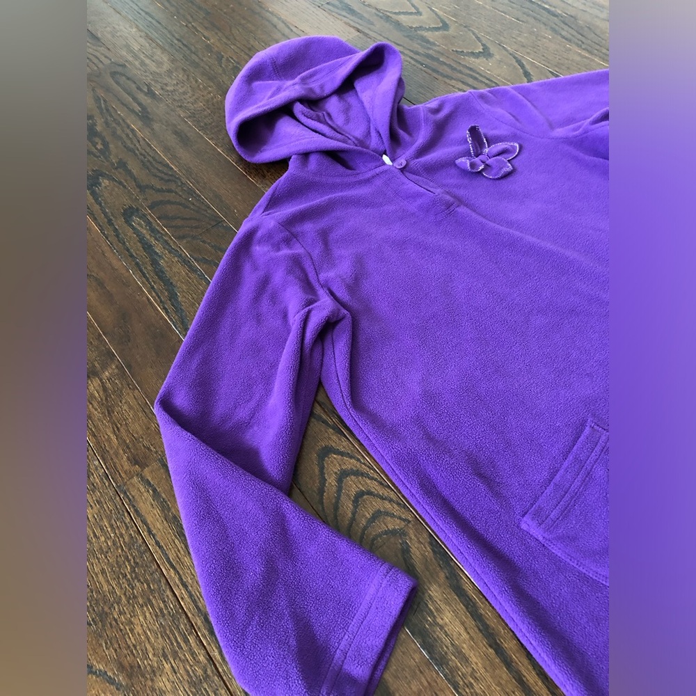 Hanna Andersson Girls 10 Purple Oversized Fleece Hooded Sweatshirt w/Pockets - Picture 3 of 11